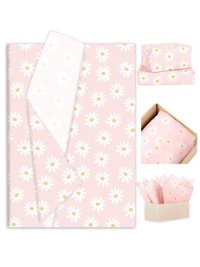 10 Pack 14x20 Tissue Paper Pink Daisy